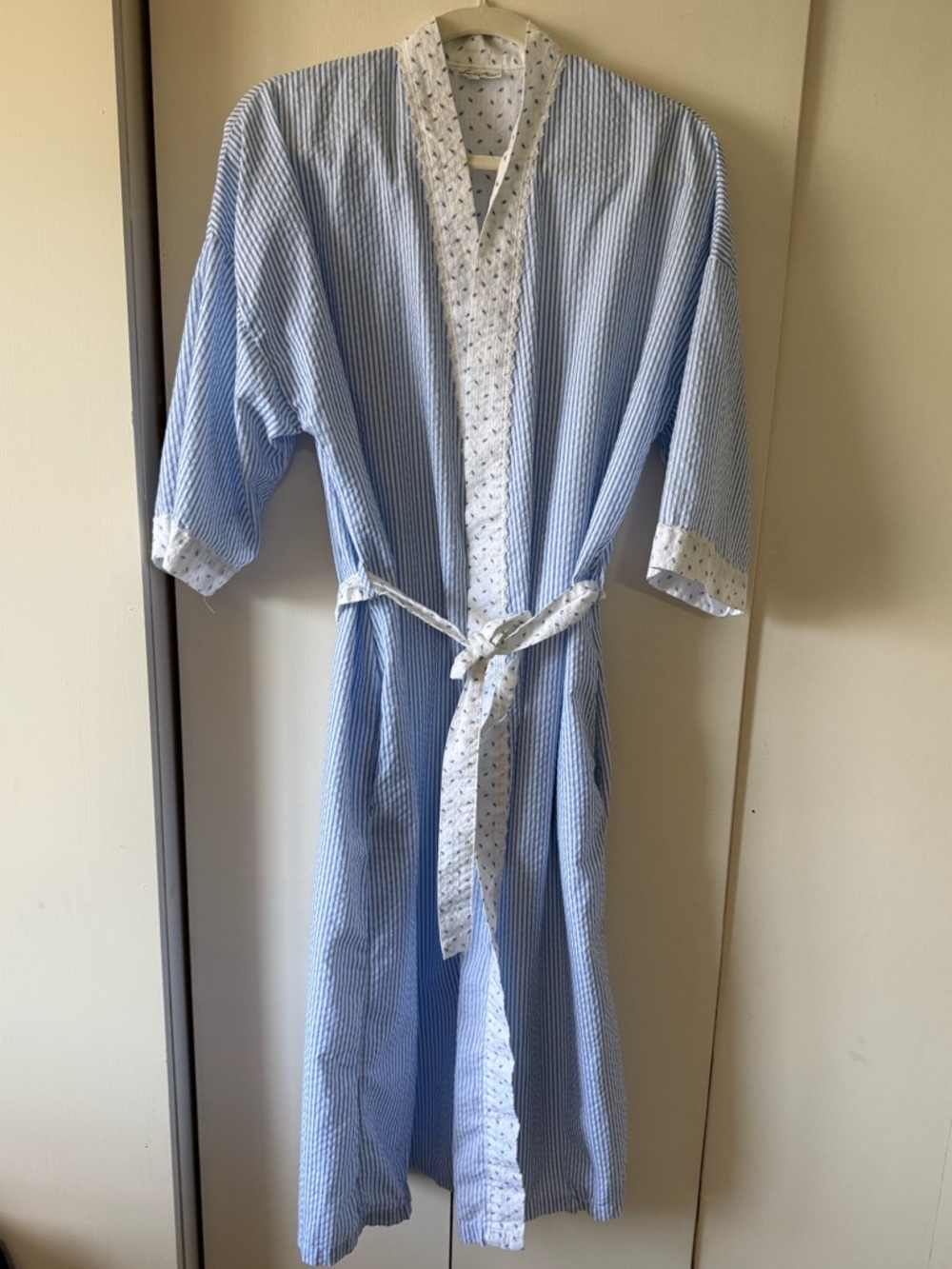 Vintage Cottagecore Robe Light Blue Floral Cotton Blend Floral Blueberries - Picture 6 of 15